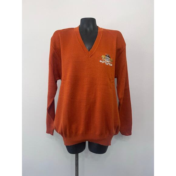 Vintage Mount Kenya Safari Club Embroidered Sweater XL MADE IN KENYA Rust Fall - Picture 2 of 4